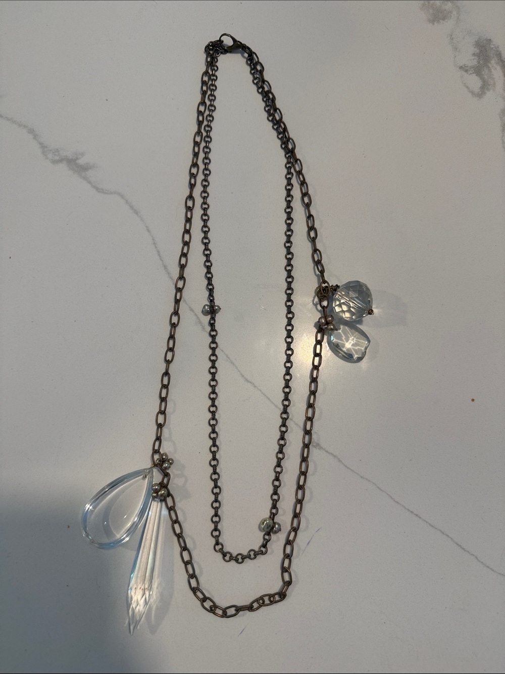 Clear Crystal Teardrop Necklace - Women's Jewelry